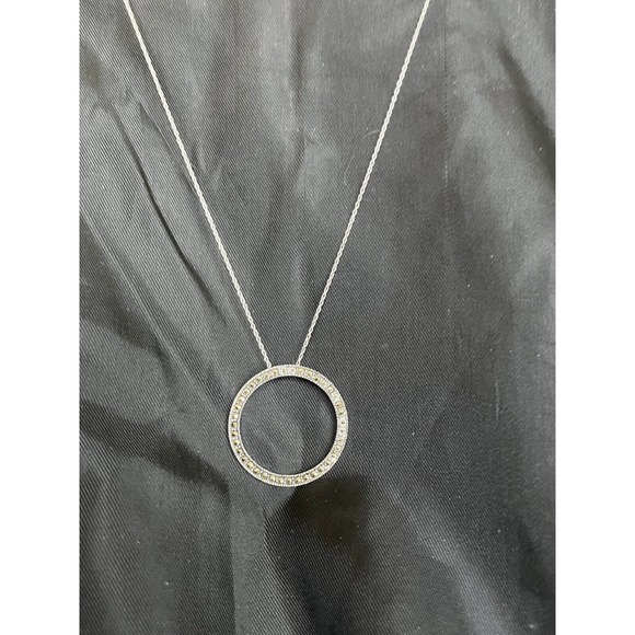 Vintage Delicate Sterling Silver & Marcasite Open Circle Pendant 1 1/4" Wide - Picture 9 of 16